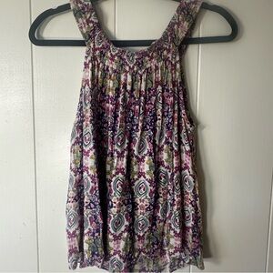 Raga Anthropologie Boho Paisley Smocked High Neck Tank Top Flowy M
